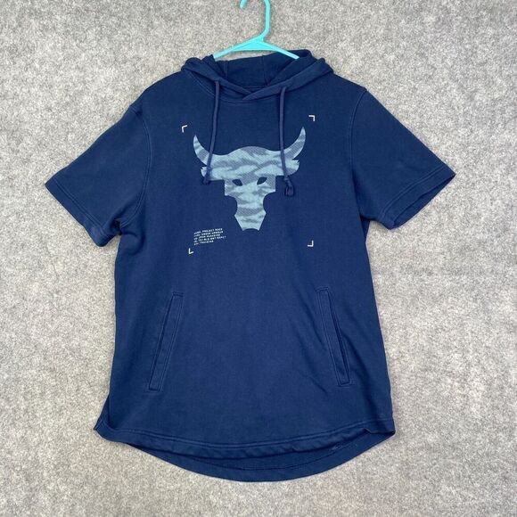 Under Armour Men's Project Rock Terry Short Sleeve Hoodie 1370465 Medium Blue - Picture 1 of 9